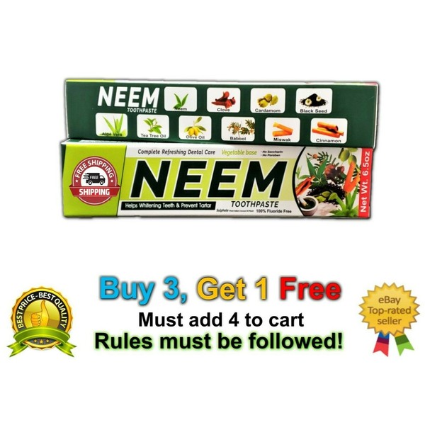 Neem Toothpaste (5 in 1) Big 6.5 oz 100% Fluoride Free Oral Care 1 Tube NEW Lot