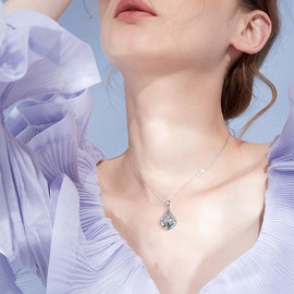 CUPENDA Forget Me Not Flower Necklace Sterling Silver Blue Pressed Flower Pendant Necklace Filigree Jewelry for Women Her