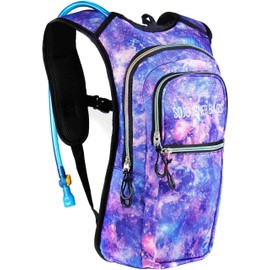 SOJOURNER Rave Hydration Pack Backpack - 2L Water Bladder Included for Festivals, Raves, Hiking, Biking, Climbing, Running and More (Multiple Styles) (Galaxy)