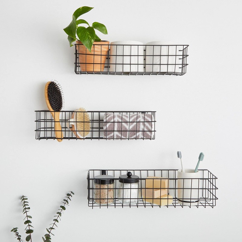 Farmlyn Creek Wall Storage Basket Organizer - Black Metal 3-Piece