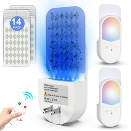 Flying Insect Trap, Remote & Touch Control Fly Trapper, Plug-in Mosquito Killer Indoor Color Changing Night Light, Gnat Moth Catcher 6-Color RGB LED Nightlight (2 Devices + 14 Glue Cards)
