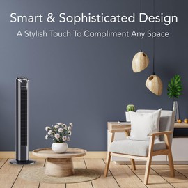 Comfort Zone Tower Fan for Bedroom, 32 inch, 3 Speeds, 90 Oscillation, Bladeless Indoor Fan, Built in Carry Handle, Portable Stand Fan, Black