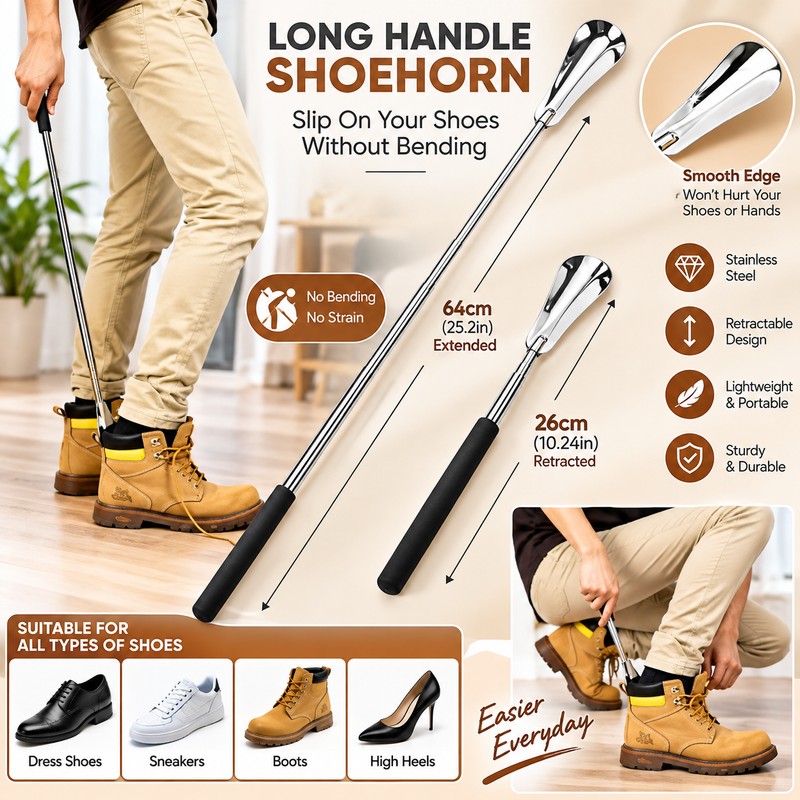 Retractable Stainless Steel Shoe Horn for Easy Shoe Wearing –