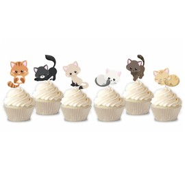 Mirabuy 48 Pcs Cute Cat Kitten Cupcake Toppers Picks for Pet Themed Party, Birthday Party
