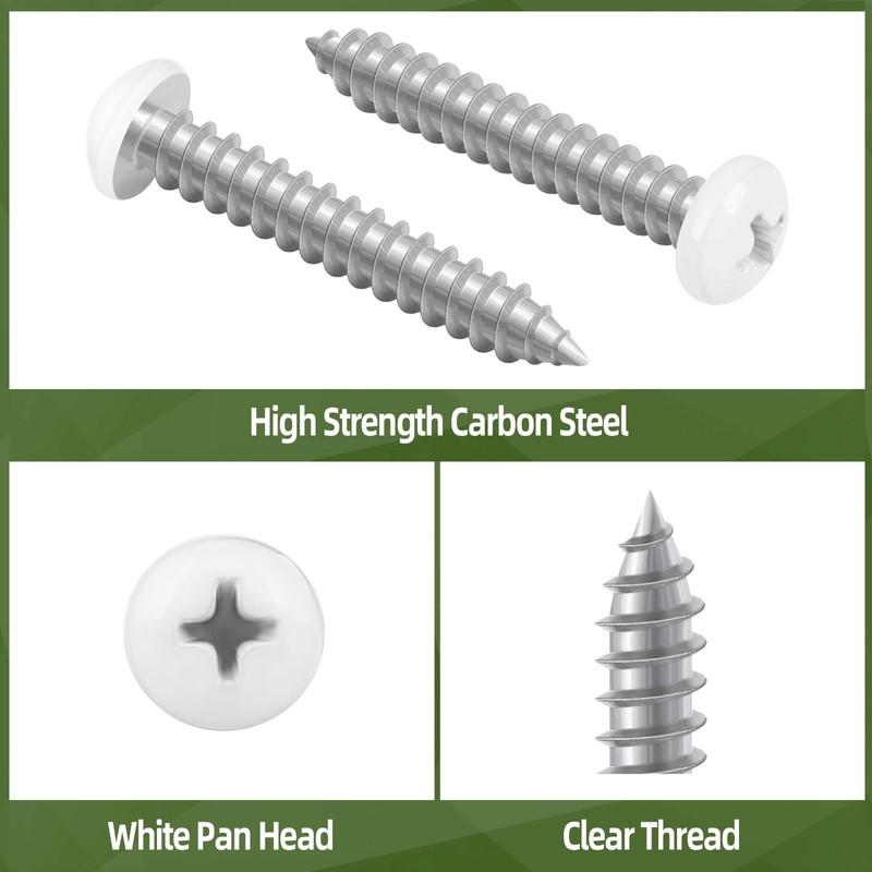 100 PCS #6 x 1/2" White Head Sheet Metal Screws,