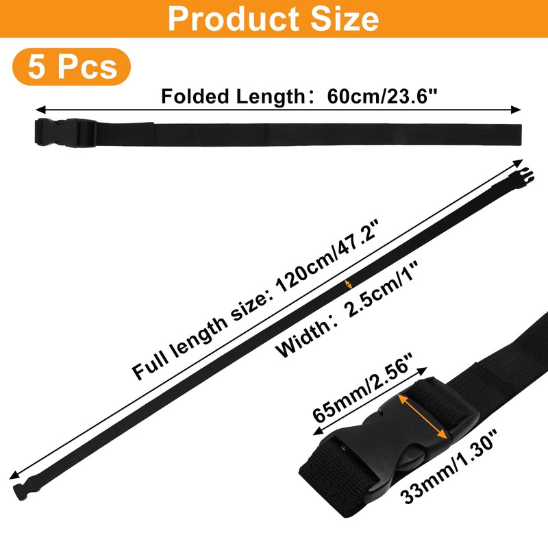 S SYDIEN 5Pcs Black Nylon Strap 1" x 47" (3.9ft)