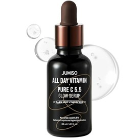 JUMISO All Day Vitamin Pure C 5.5 Glow Serum – Suero Vitamina C Pura 5.5% con Ácido Ferúlico, Alfa Arbutina y Tocoferol – Para Manchas Oscuras, Opacidad y Líneas Finas – 30 ml