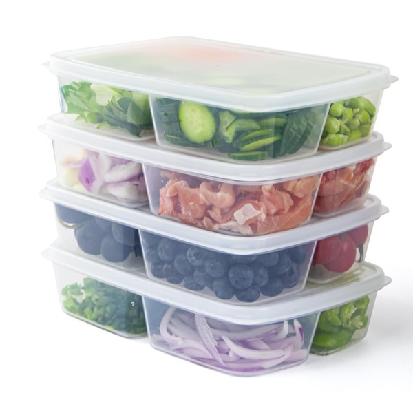 Zuiaso 4 Pcs Reusable 4 Compartment Food Storage Containers with
