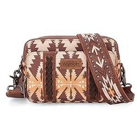 Wrangler Crossbody Bag for Women Boho Aztec Small Multi Pocket Crossover Purse:_Pink