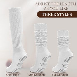 Airpal 3 Pairs Grip Pilates Socks for Women, Non Slip Yoga Slouch Socks Barre Workout Scrunch Socks (One Size, 3Pairs - White)