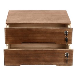 BRICZUNA 15.75 * 11 * 8.66in Desktop Storage Cabinet with Drawer, Lockable 2 Tiers Wooden Box Countertop Storage Cabinet Organizer for Office/Study/Dresser (Brown)