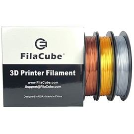Shiny Silk Gold, Silver, Red Copper 1.75mm Brighter Lustrous FilaCube PLA+ 3D Printer Filament, Three 0.5kg Rolls, One Roll for Each Luster Color