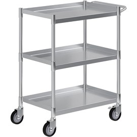 3 Shelf Stainless Steel Tubular Utility Cart | Metal Utility Cart on Wheels with Handle | NSF Certified | (15" Wide X 24" Long X 33" High)