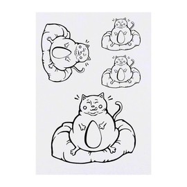 4 x 'Fat Cat on Pillow' Temporary Tattoos - Water Resistant, Skin-Safe, Non-Toxic Transfers, Mixed Sizes (TO00073602)