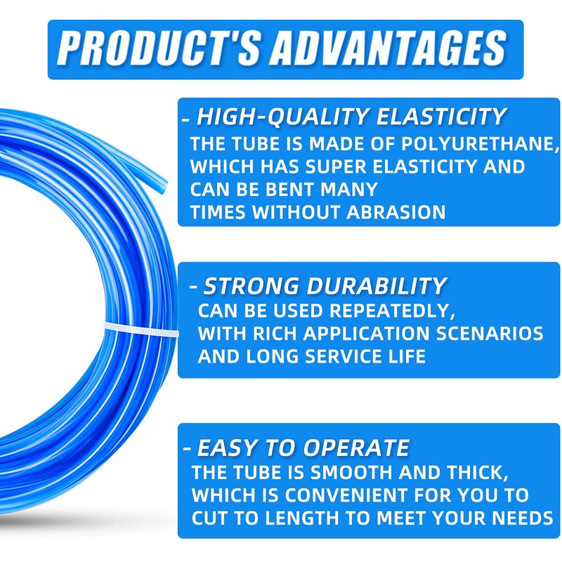 ERGAOBOY Blue 10M Polyurethane PU Air Hose Pipe Tube Kit,10mm