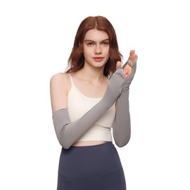 OH! ANY TIME ANY WEAR Cycling Sun Protection Arm Sleeves for Women UPF 50+ Summer Outdoor Cooling Long Gloves, 078 Dark Grey, Medium