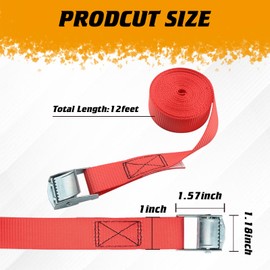 TUMAX 1" x 12' Lashing Straps Cargo Tie-Down Strap Up to 900lbs, 6pk Cam Buckle Tie Down Strap for Cargo Lashing, with Carrying Bag, Red