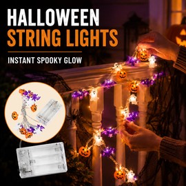 Halloween Fairy String Lights for Indoor & Outdoor Decor – Mini Ghost, Pumpkin or Bat LEDs on Flexible Wire for Parties & Home