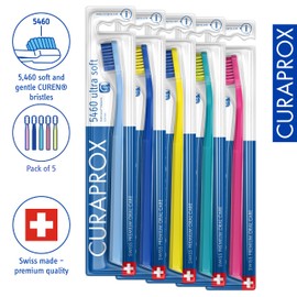 Curaprox 5 x Zahnbürste CS 5460 Ultra Soft - Handzahnbürste für Erwachsene mit 5460 Ultra Soft CUREN Borsten - 5 Stück, zufällige Farbe