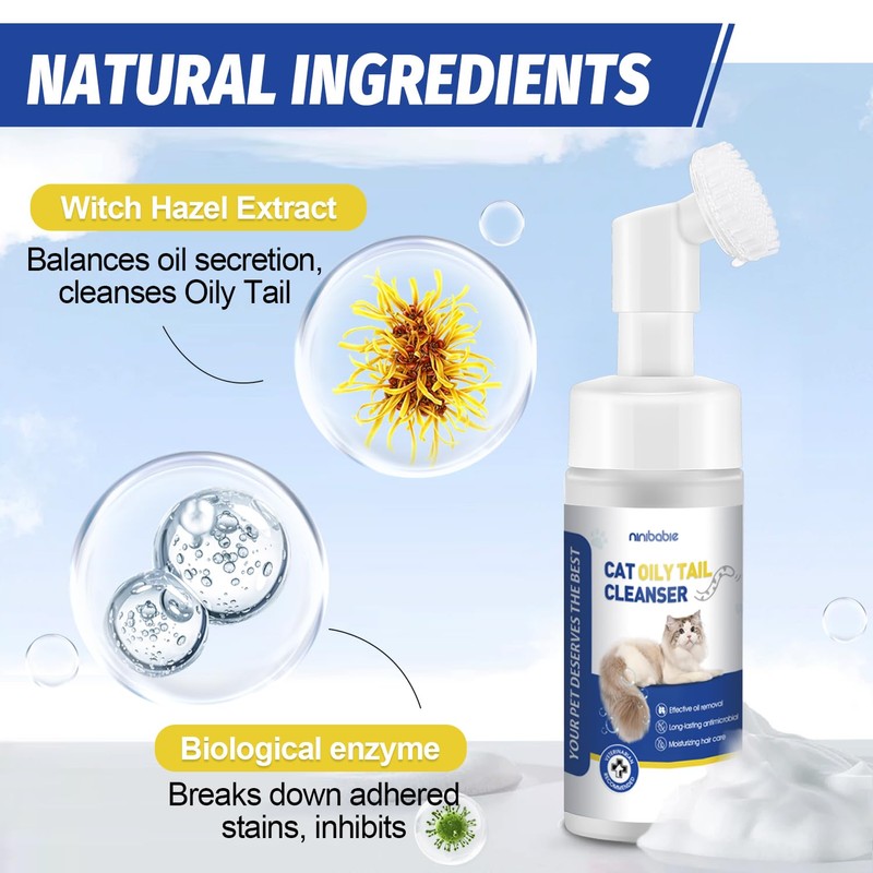 Ninibabie Cat Oily Tail Cleanser, 2-in-1 Wash and Brush,Removes Oil
