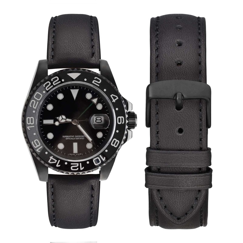 WOCCI 22mm Vintage Leather Watch Straps with Black Buckle, Replacement