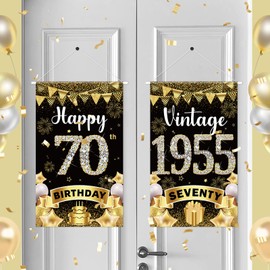 2Pcs 70th Birthday Decorations Door Banner Sign for Men Vintage 1955 Happy 70 Year Old Birthday Door Hanging Cheers to 70 Years Party Supplies Rose Gold Seventy Year Old Bday Wall Hanger Front Door