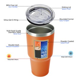 BJPKPK Insulated Tumbler with Clear Flip Lid and Straw, Reusable Stainless Steel Insulated Travel Cup,Orange,30oz