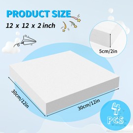 LuckyFoam White 4 Pack 12x12x2 inch FR Foam Sheets 2 Inch Thick Polystyrene Rectangles XPS Foam Board Craft for Insulating DIY Modeling Art Supplies