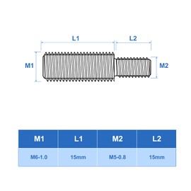 sourcing map M5x15mm to M6x15mm Double End Threaded Stud Screw Bolt, 12Pcs 304 Stainless Steel Thread Reducer Adapter for Furniture Machinery Assembly Fastener