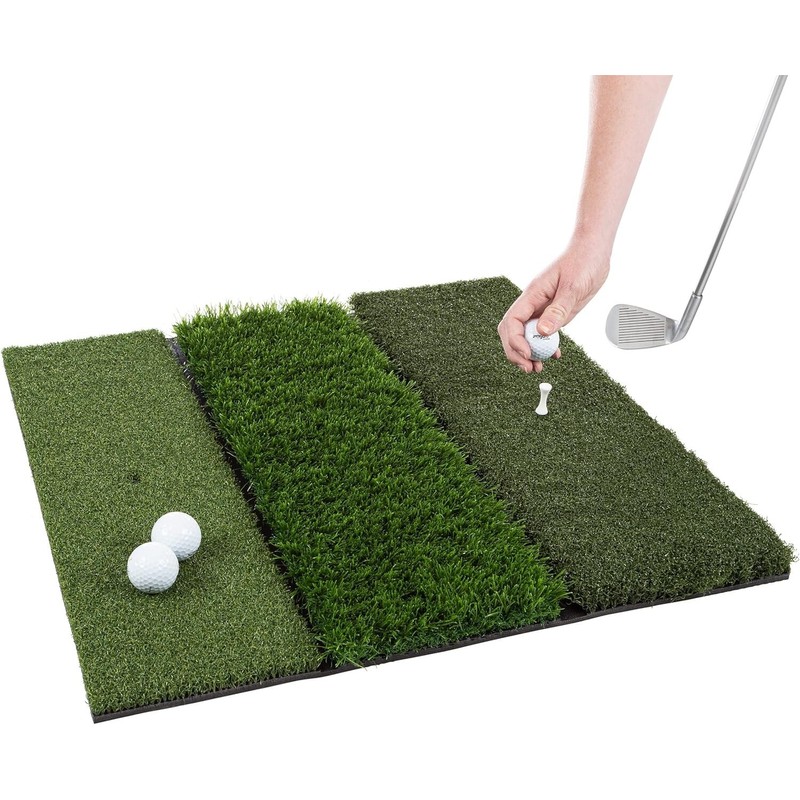 3-in-1 Golf Practice Mat 24”x24” Tri-Turf Turf Mat for Hitting