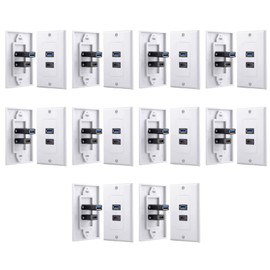 10X 2Port +USB 3.0 Female Wall Face Plate Panel Outlet Socket Extender White