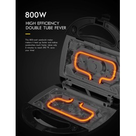 Yabano Sandwich Maker, 3 in 1 Waffle Maker, Toaster and Electric Panini Press Grill with Non-stick Coating Plate, Easy to Clean, Heating Up Fast