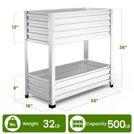 Cybrasc 2-Tier Galvanized Raised Garden Bed with Legs, 36"x16"x36" Metal Elevated Planter Box (12" Top/8" Bottom Depth), 500LB Capacity for Vegetables, Herbs, Leafy Greens, Flowers on Patio Yard