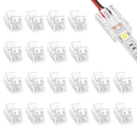20 Pcs 2 Pin 8mm COB LED Strip Light Connectors, Gapless Solderless Connectors, Unwired Solderless Connectors, Wire Quick Connectors Adapter, Quick Wire Extension Kit for Waterproof COB/SMD LED Strips
