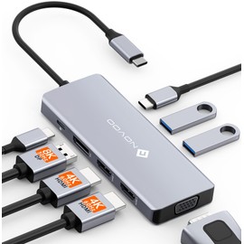 USB C Docking Station Quad Display, 8 in 1 Laptop Docking Station Dual Monitor, Single 8K@30Hz DP, Dual 4K@60Hz HDMI, VGA, 3 USB Ports, 100W PD, USB C Hub Dock for Dell, HP, Lenovo, ASUS Laptops