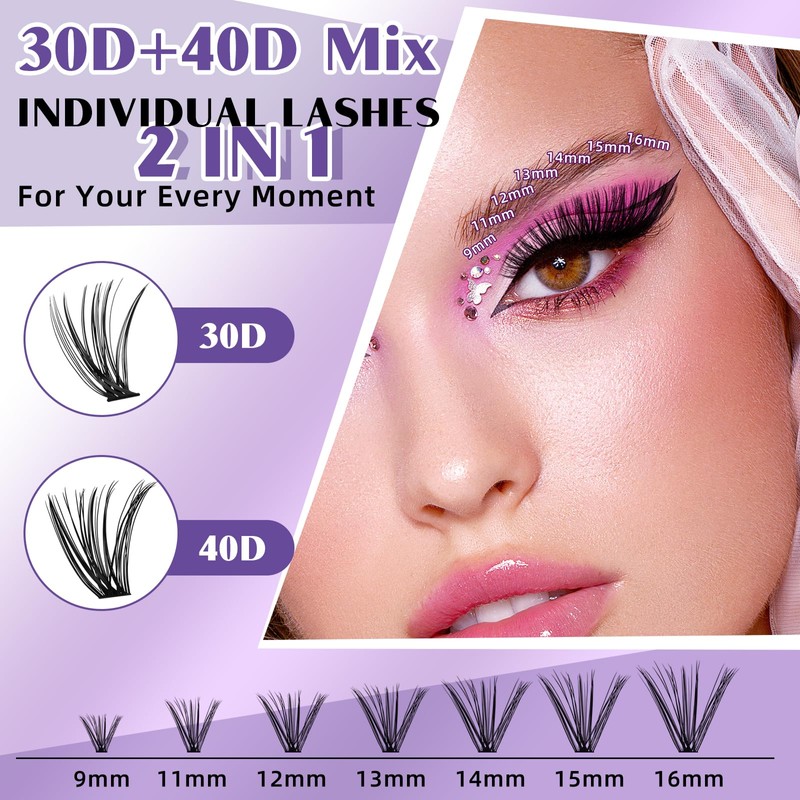 DIY Lash Extension Kit 280pcs Individual Lashes Cluster B&Q D