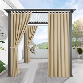 RYB HOME Outdoor Curtains Blackout for Patio Door Porch Pergola Gazebo Outdoor Shower Curtains, Wide 52 x Long 120 inch, 1 Panel, Cream Beige