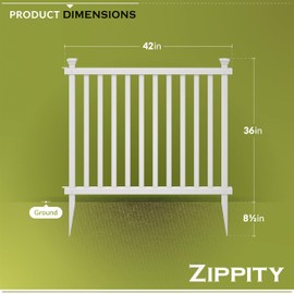 Zippity Outdoor Products 3ft H x 3.5ft W (2 Panels) No Dig Zippity Baskenridge Fence Panel Kit, Vinyl Fence Panel, White Vinyl Fences for Yard, Temporary Fence for Backyard, White Picket Fence Garden Border, DIY Fence ZP19037