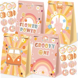 24Pcs Groovy Party Favors Bags Groovy One Party Decorations Girl Stay Groovy Gift Bags One Groovy Baby Birthday Decorations Girl Boho Rainbow Party Favors