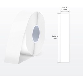 SUPVAN E10 & E11 Label Maker Tape, 4 Rolls 0.59in × 19.7ft (15mm × 6m) Genuine Continuous Laminated Thermal Label Tape Refill, Waterproof Oilproof Child-Safe Durable Auto Detect Labels, Black on White