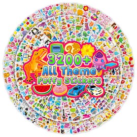 3200+ Stickers for Kids, 3D Puffy Sticker, 64 Different Sheets, Cute Animals Stickers for Boys Girls Teachers, Classroom Reward, Craft Scrapbooking, Party Gift