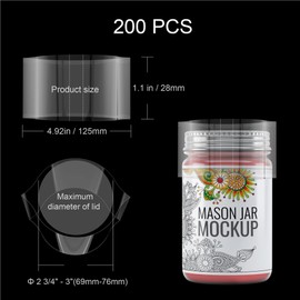 Shrink Wrap Bands for Bottles Jars Seals Shrinkable Plastic Sealer Heat Shrink Bands Cap Seal for Jars Bottles Mouth Shrink Bag Refillable Shrink Wrap Container（200 Pieces，4.92 x 1.1 Inch，125 x 28mm）