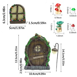 Miniature Fairy Gnome Home Window Door and Micro Resin Fairy Mushroom fit for Tree Statues Tree Yard and Garden Sculpture Outdoor Decor Accessories