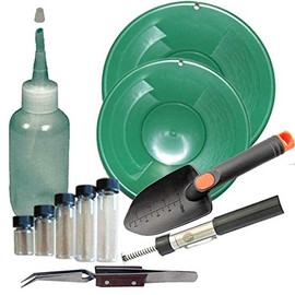 Green Mini Gold Classifier Screen & Gold Pan Panning Kit 10"& 12" Gold Pans