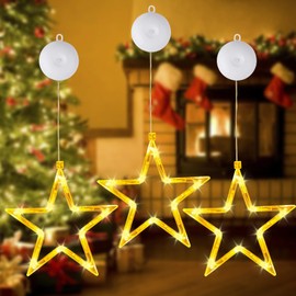 HBWHNIU Stars Christmas Decoration, Stars Christmas Lights, Fairy Lights Stars, Warm White Window Decoration with Suction Cups, for Window Decoration, Christmas Decoration, Balcony, Party, Wedding (B)