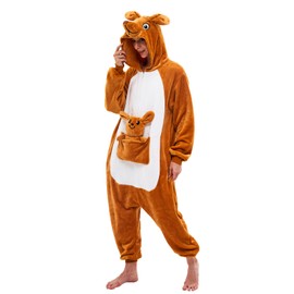 NEWCOSPLAY Unisex Adult Kangaroo Onesie Pajamas Animal One Piece Costume Cosplay Sleepwear (Kangaroo, Large)