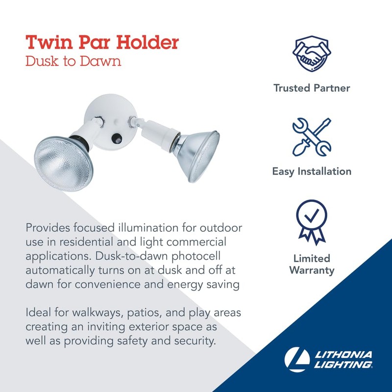 Lithonia Lighting Adjustable Dusk Dawn Security Light, Twin Par Outdoor