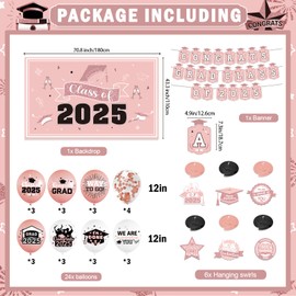 Pink Graduation Decorations 2025 Grad Party Decorations 2025 Congrats Grad Banner Class of 2025 Banner Class of 2025 Decora Graduation