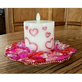 Luminara White Porcelain Hearts Pillar in Metallic Raspberry - FREE SHIPPING