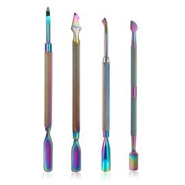 Mwoot Set of 4 Cuticle Pusher Stainless Steel Cuticle Remover Nail Dead Skin Removal Nail Art Manicure Tool Cuticle Pusher Set Cuticle Pusher for Manicure and Pedicure